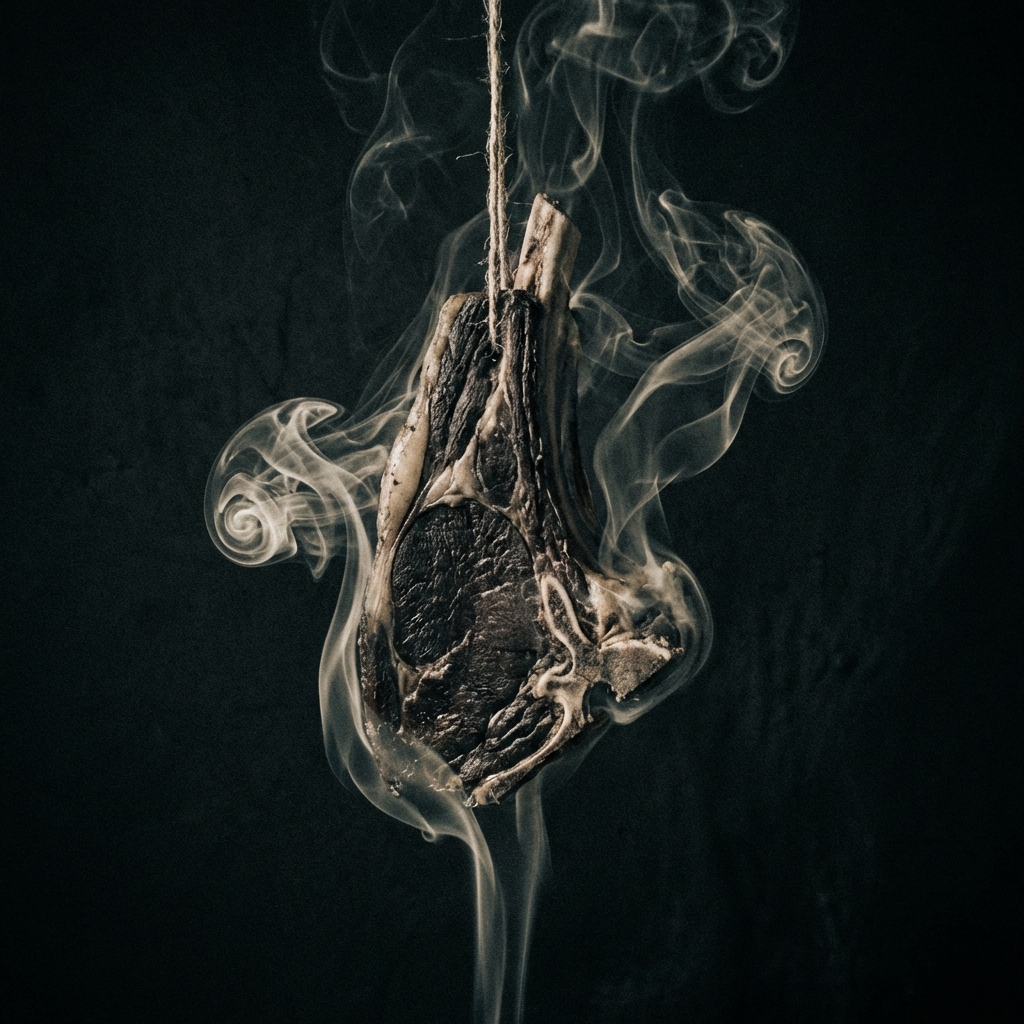 Silver fir smoke curling around venison